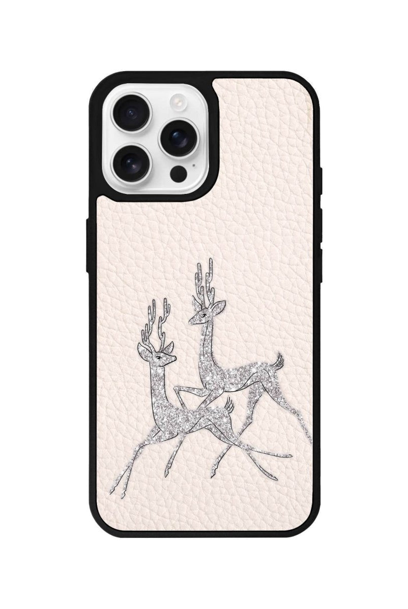 iPhone 16 Pro Disco Deers Leather Vegan Deri Telefon Kılıfı Bej - SUMTHINCS