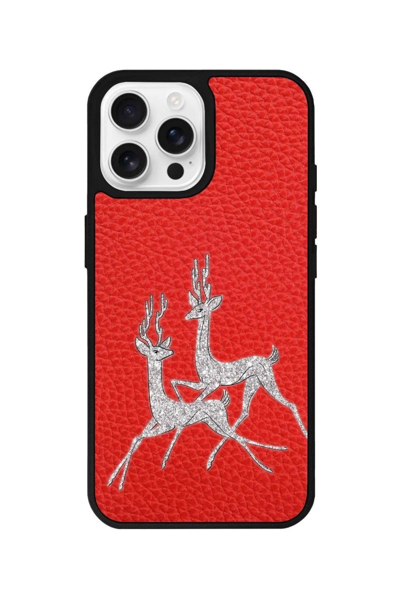 iPhone 16 Pro Disco Deers Leather Vegan Deri Telefon Kılıfı Kırmızı - SUMTHINCS