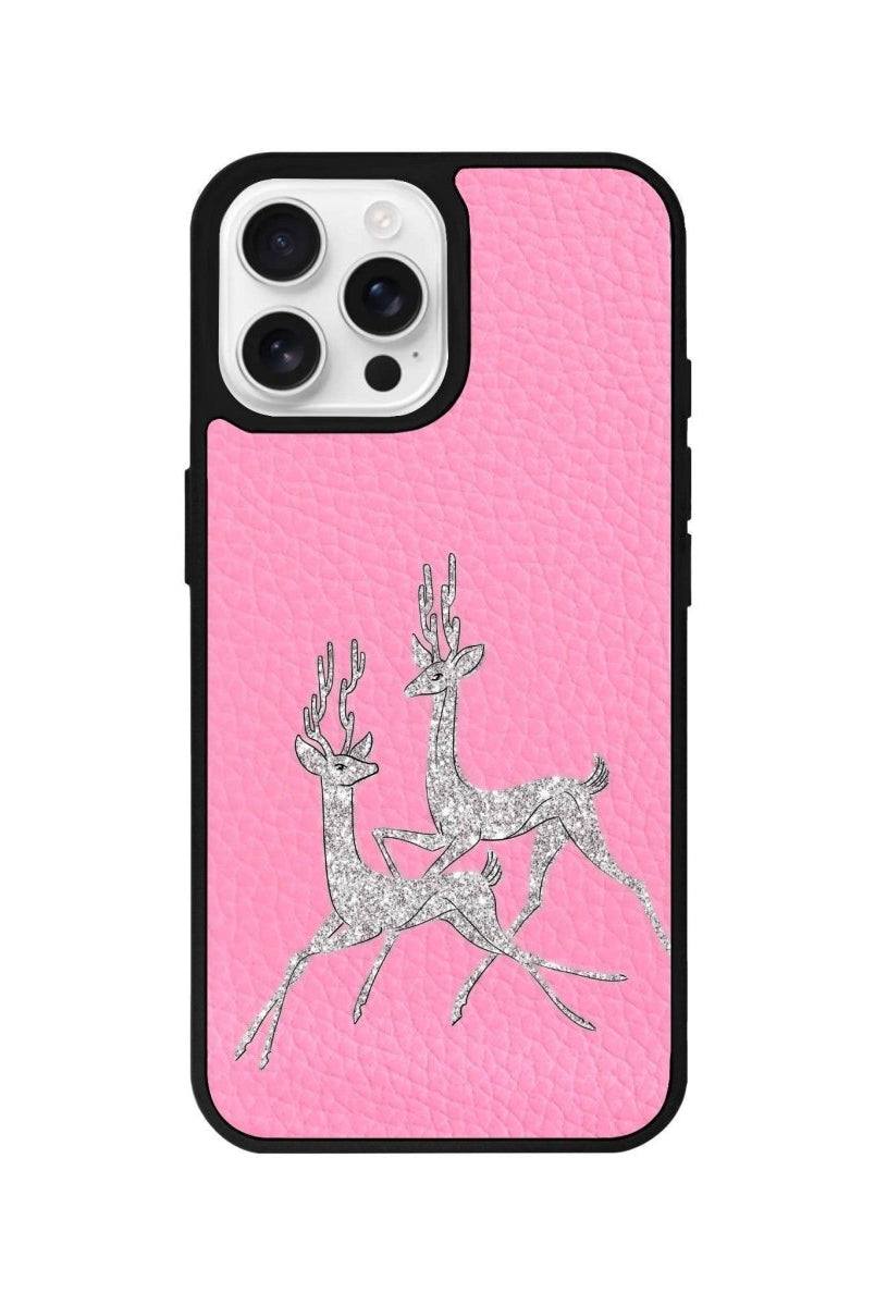 iPhone 16 Pro Disco Deers Leather Vegan Deri Telefon Kılıfı Pembe - SUMTHINCS