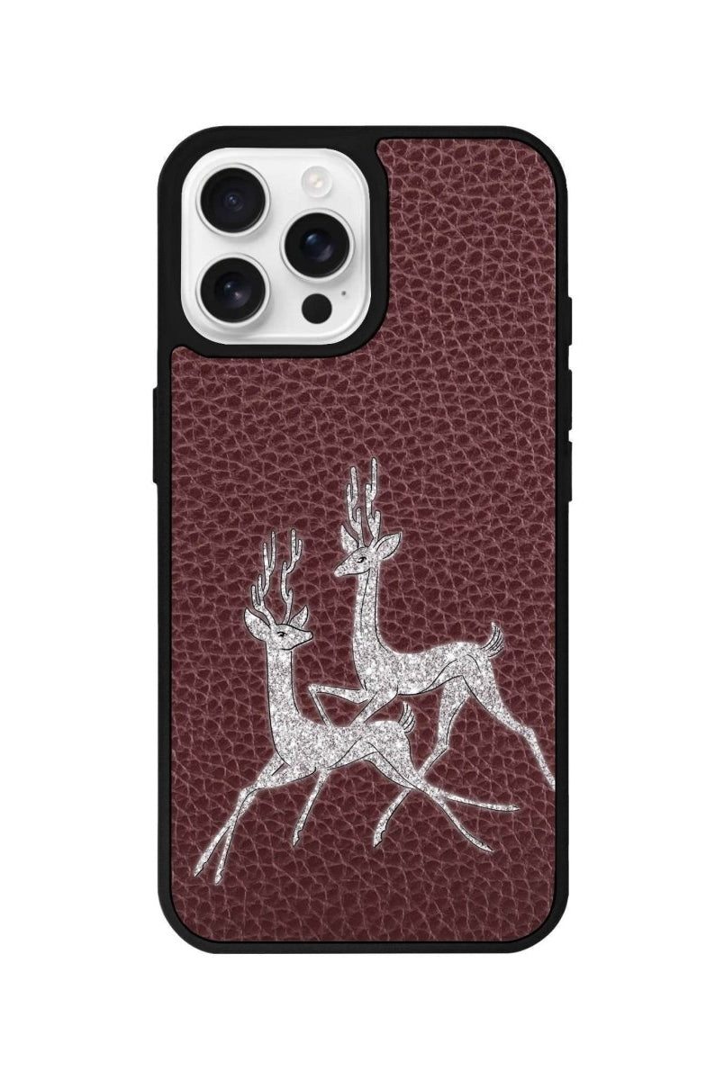 iPhone 16 Pro Disco Deers Leather Vegan Deri Telefon Kılıfı Bordo - SUMTHINCS
