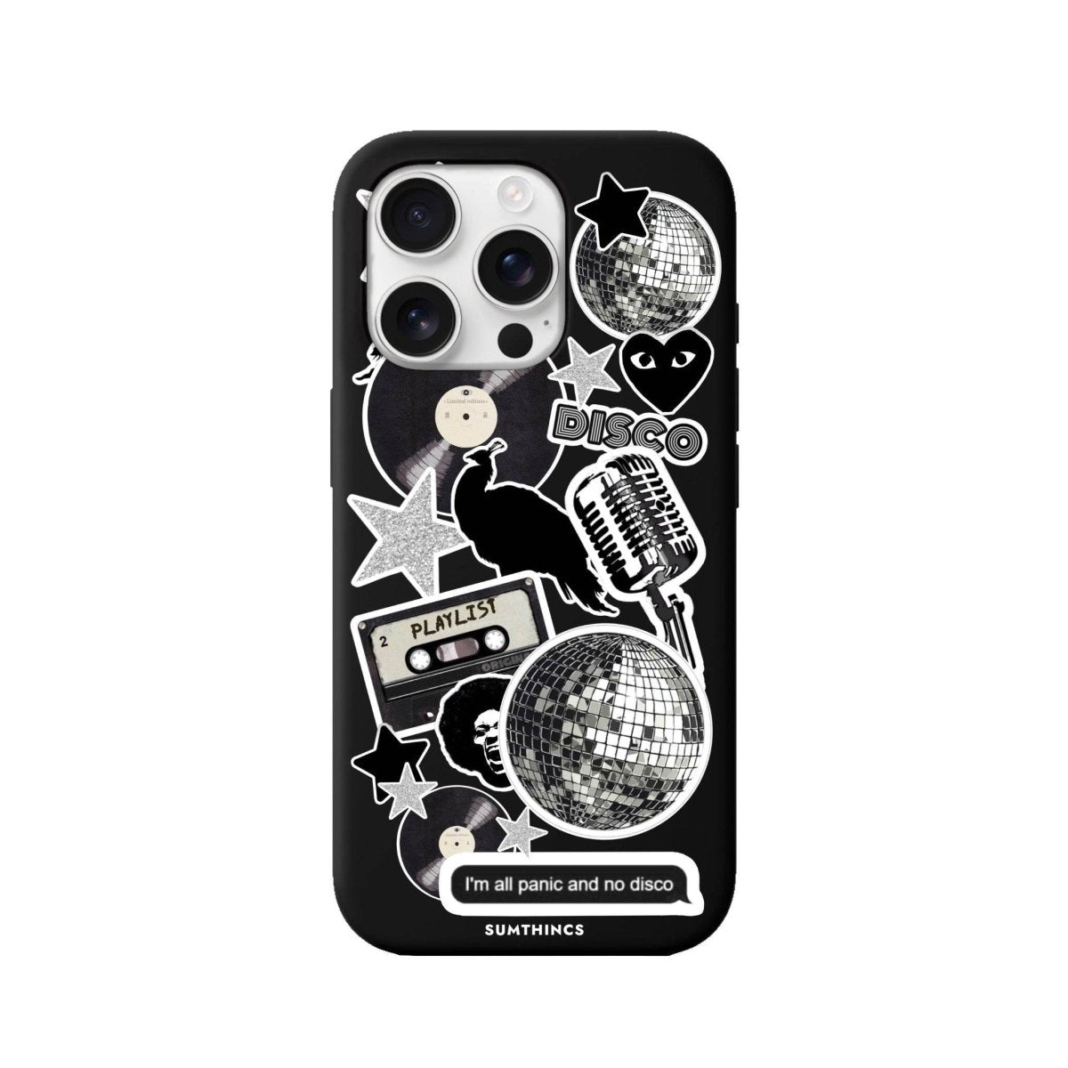 iPhone 16 Pro Disco Stickers Premium Telefon Kılıfı Siyah - SUMTHINCS