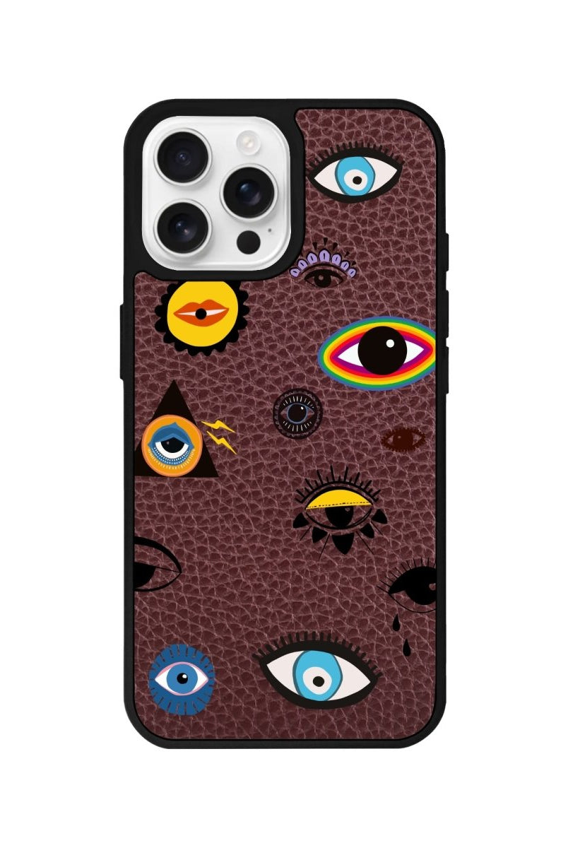 iPhone 16 Pro Eye Stickers Leather Vegan Deri Telefon Kılıfı Bordo - SUMTHINCS