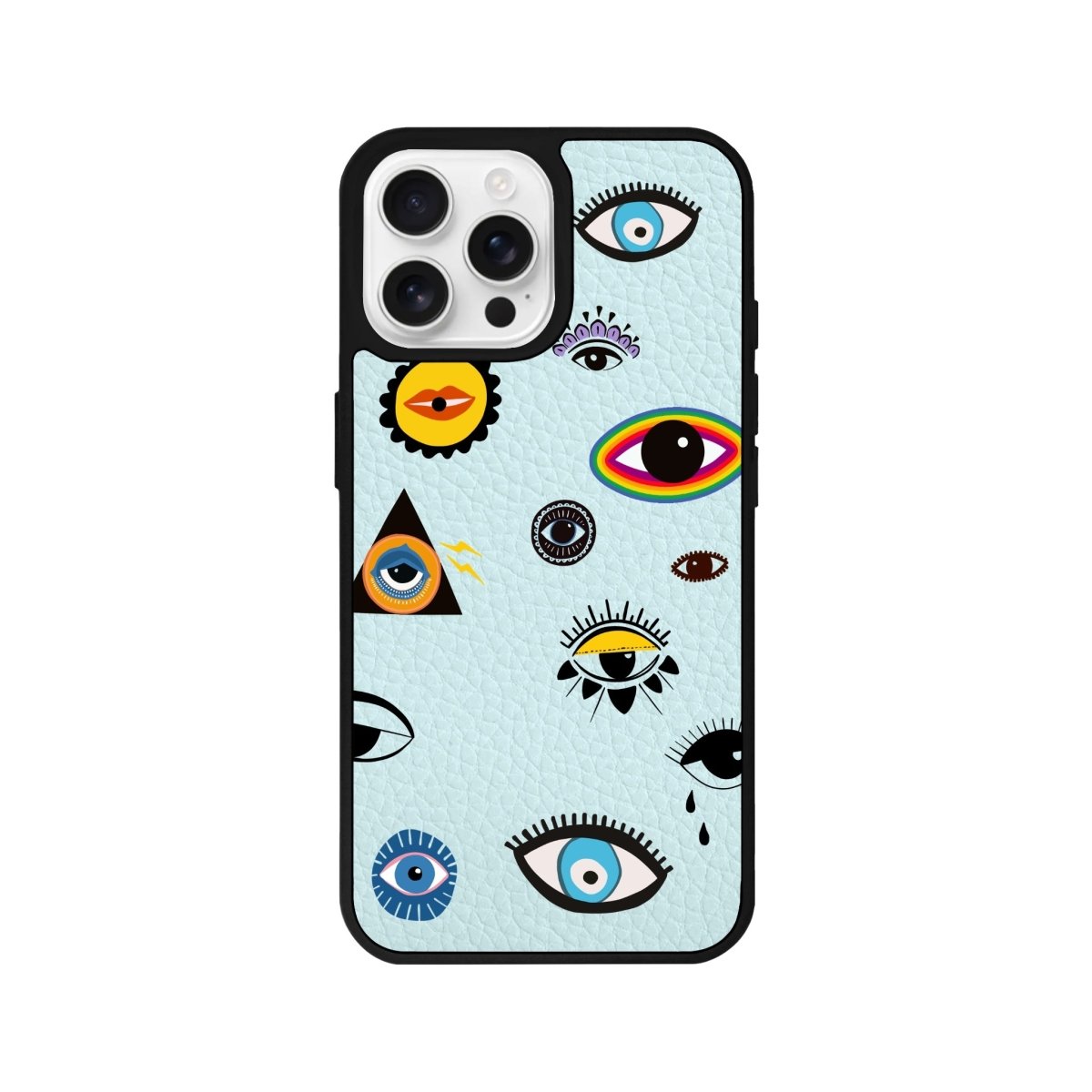 iPhone 16 Pro Eye Stickers Leather Vegan Deri Telefon Kılıfı Açık Mavi - SUMTHINCS
