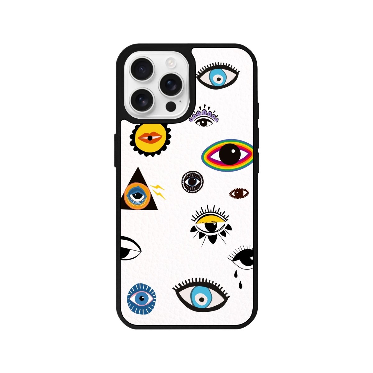 iPhone 16 Pro Eye Stickers Leather Vegan Deri Telefon Kılıfı Beyaz - SUMTHINCS