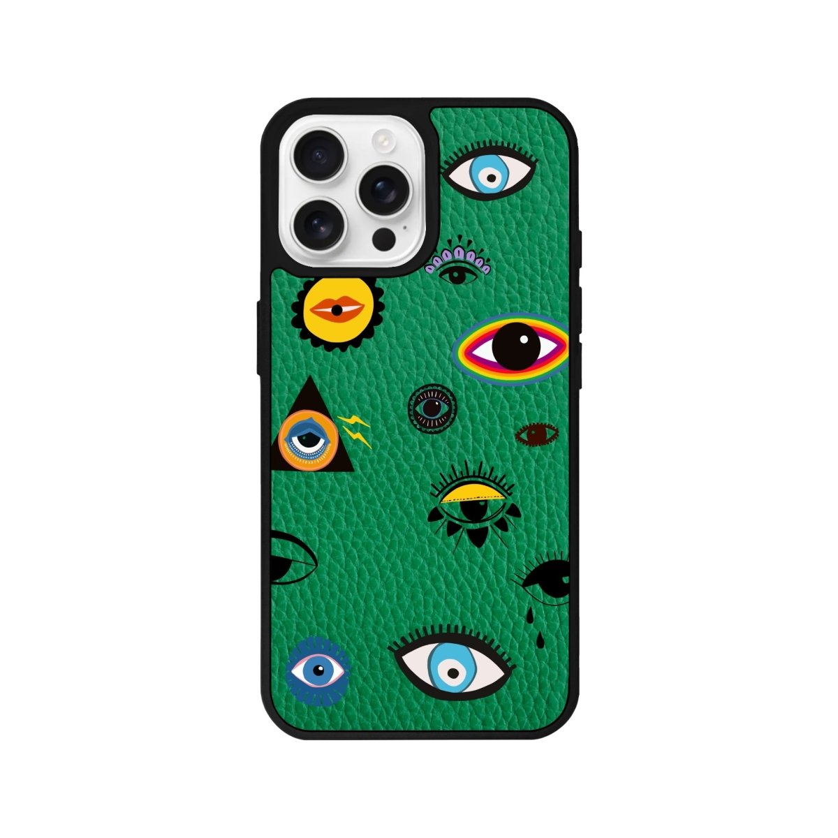 iPhone 16 Pro Eye Stickers Leather Vegan Deri Telefon Kılıfı Yeşil - SUMTHINCS