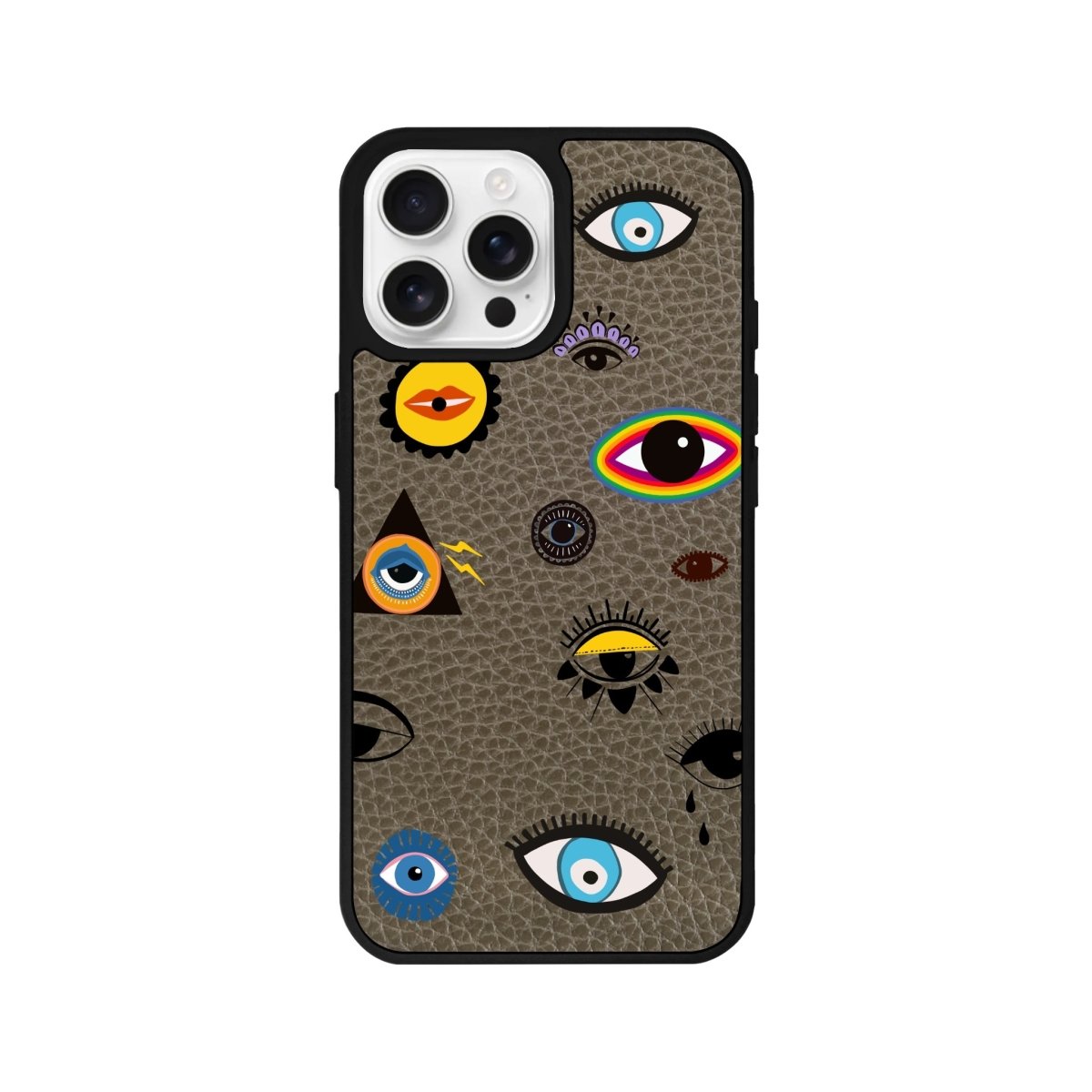 iPhone 16 Pro Eye Stickers Leather Vegan Deri Telefon Kılıfı Haki - SUMTHINCS