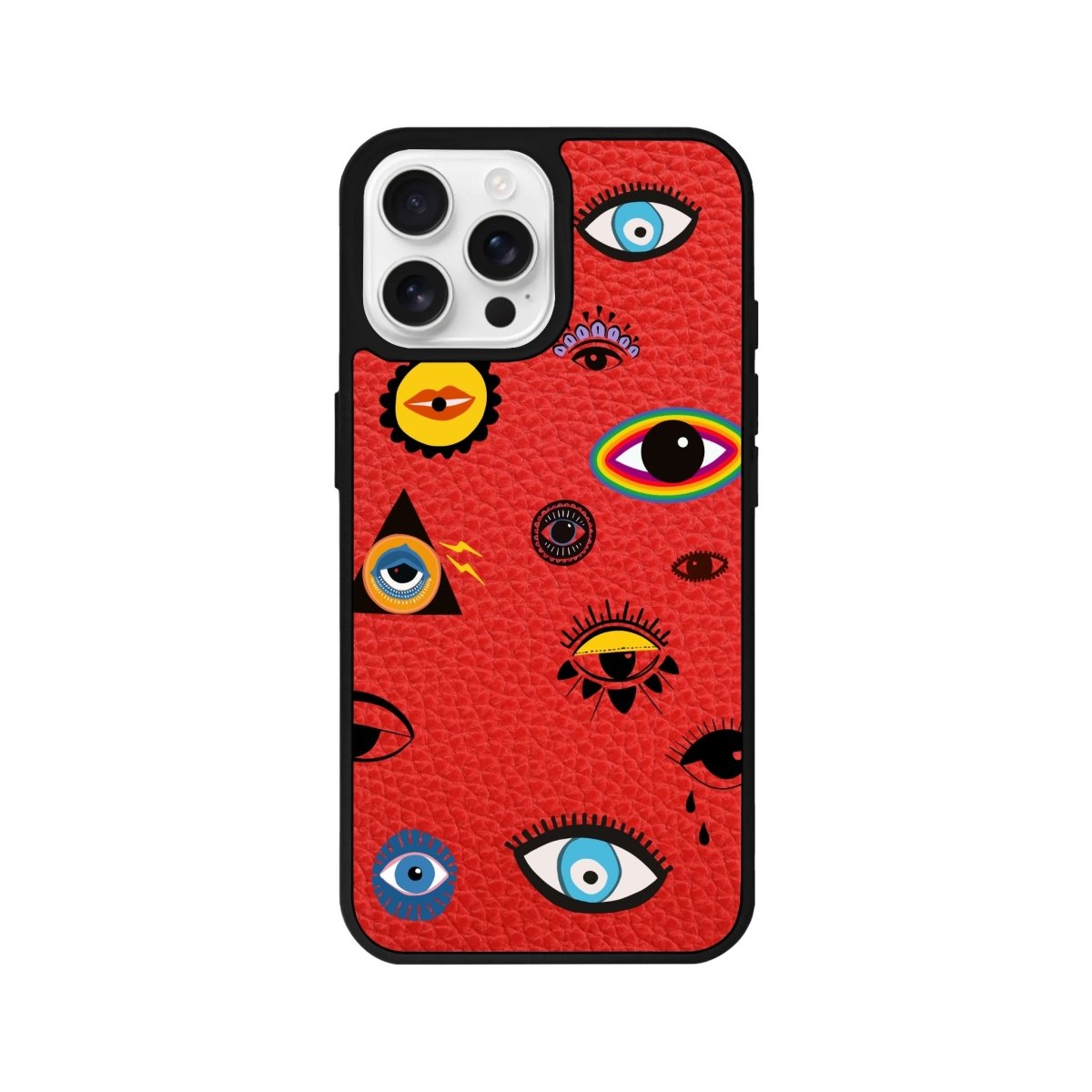 iPhone 16 Pro Eye Stickers Leather Vegan Deri Telefon Kılıfı Kırmızı - SUMTHINCS