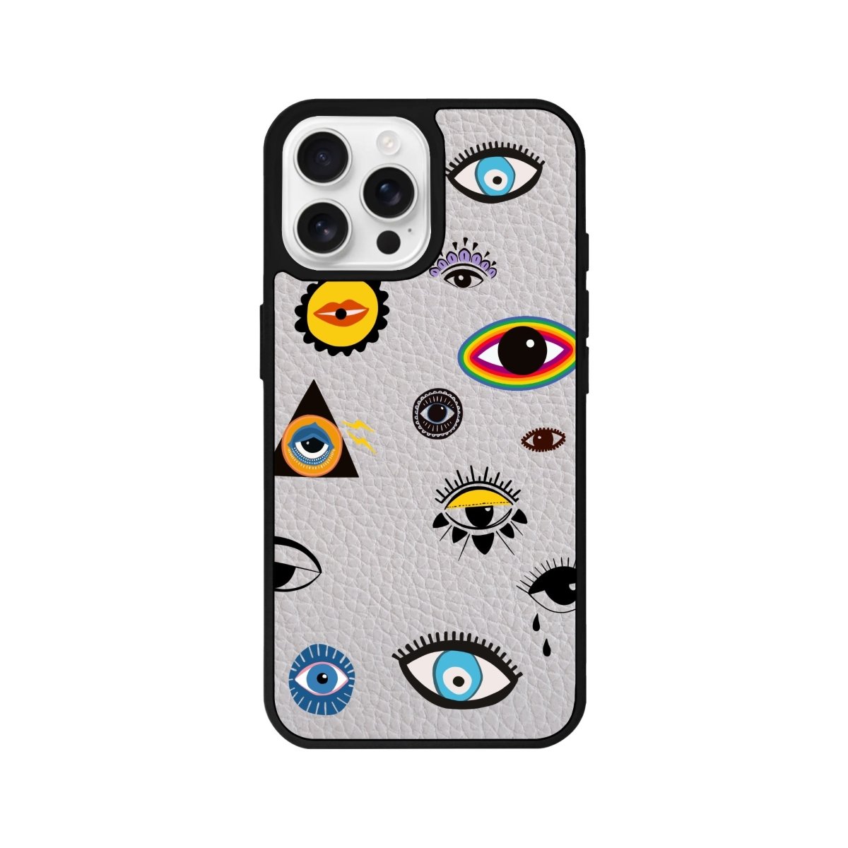 iPhone 16 Pro Eye Stickers Leather Vegan Deri Telefon Kılıfı Gri - SUMTHINCS
