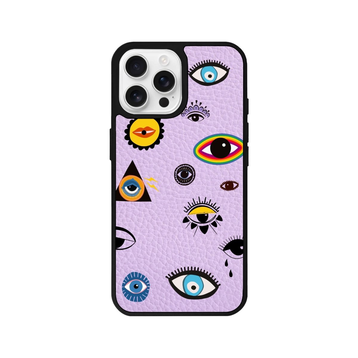 iPhone 16 Pro Eye Stickers Leather Vegan Deri Telefon Kılıfı Lila - SUMTHINCS