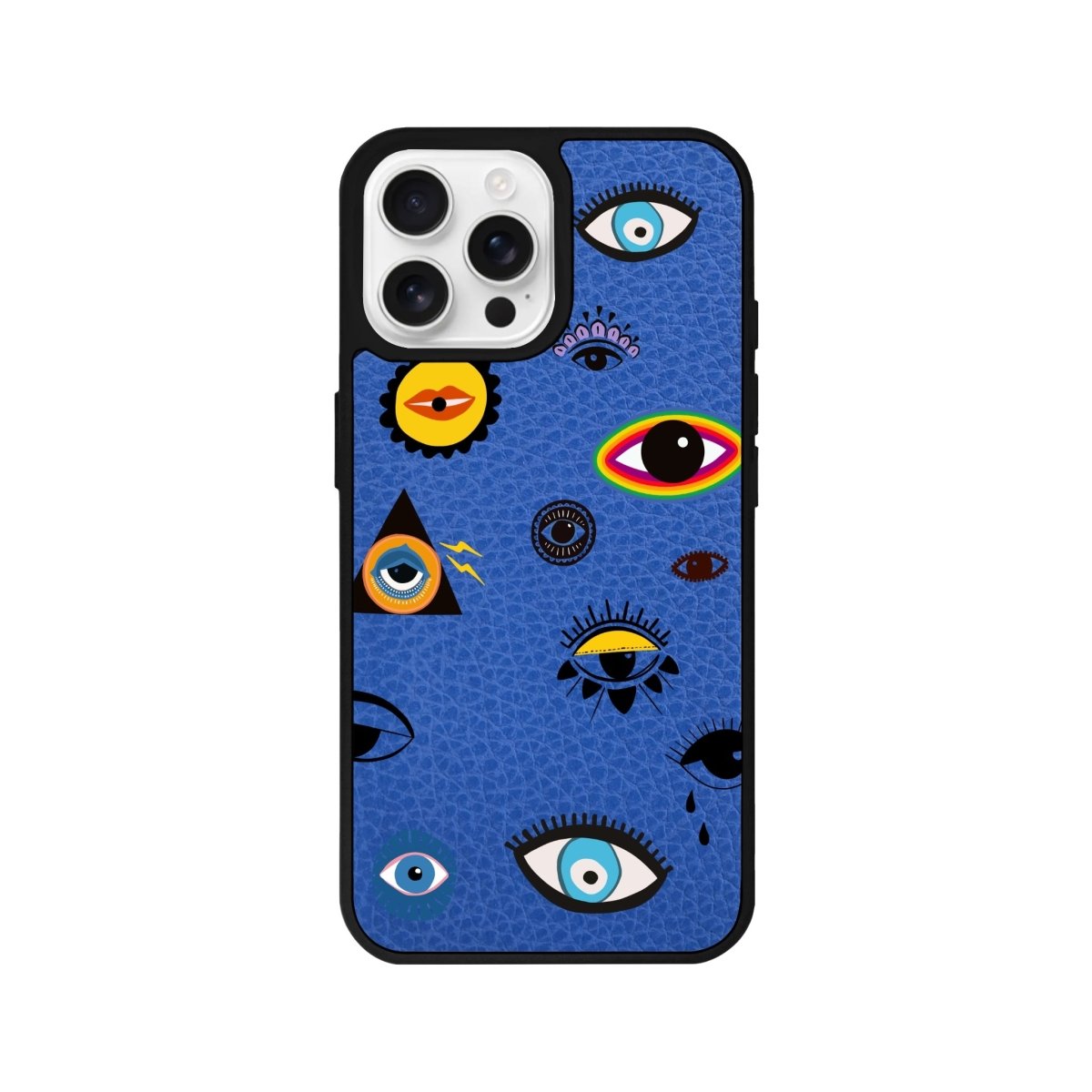 iPhone 16 Pro Eye Stickers Leather Vegan Deri Telefon Kılıfı Mavi - SUMTHINCS