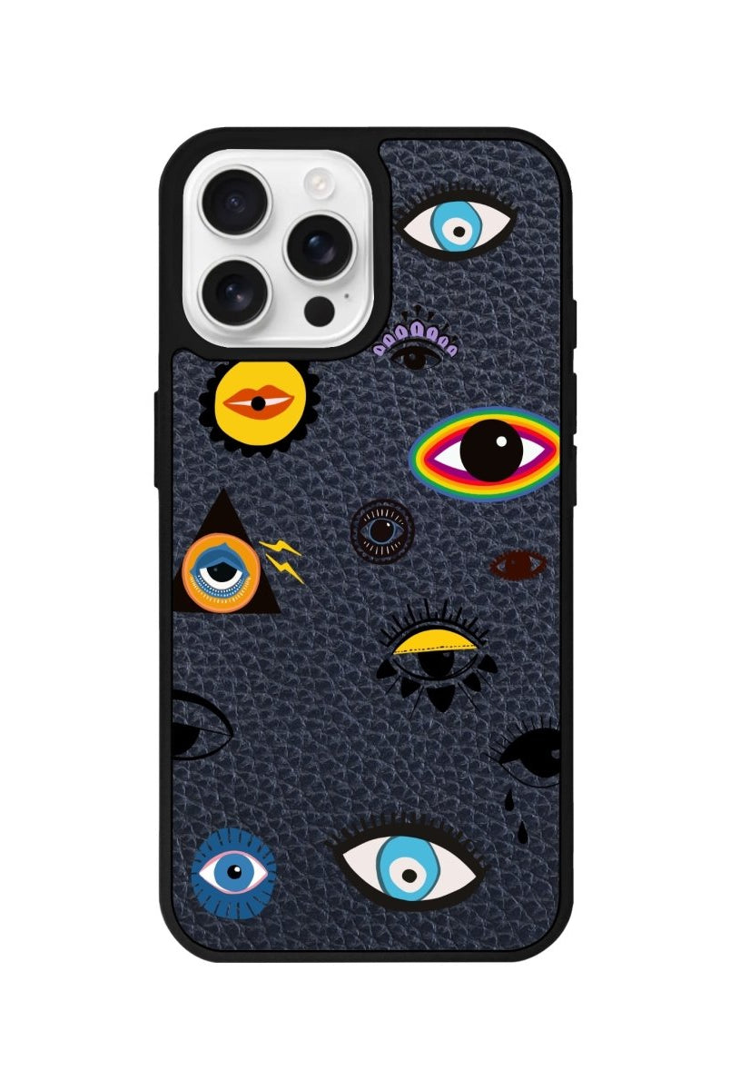 iPhone 16 Pro Eye Stickers Leather Vegan Deri Telefon Kılıfı Pasifik Mavi - SUMTHINCS