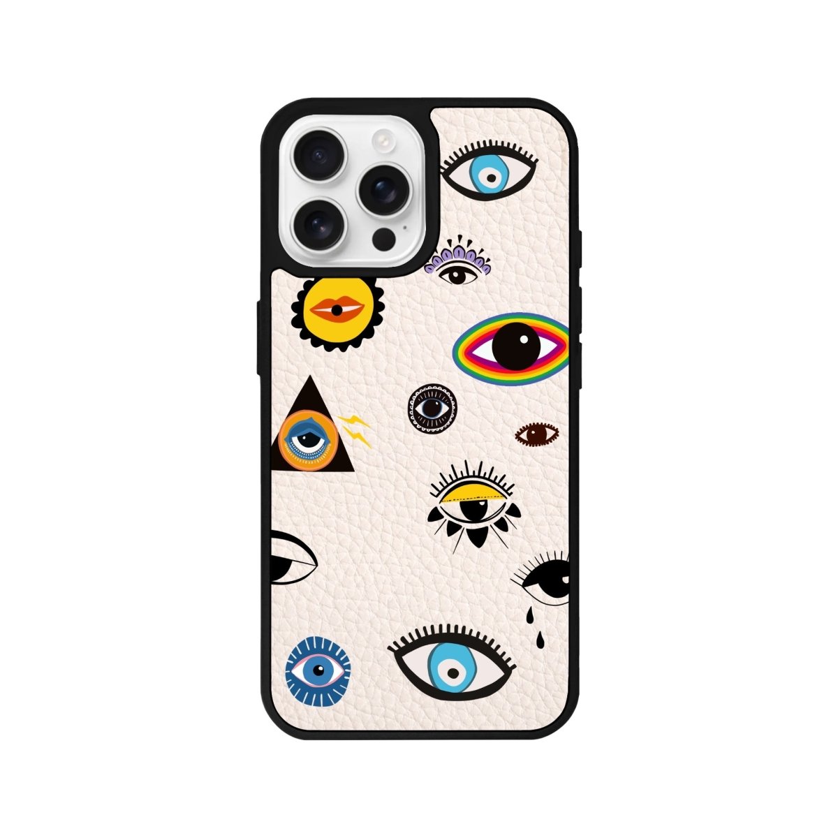 iPhone 16 Pro Eye Stickers Leather Vegan Deri Telefon Kılıfı Bej - SUMTHINCS