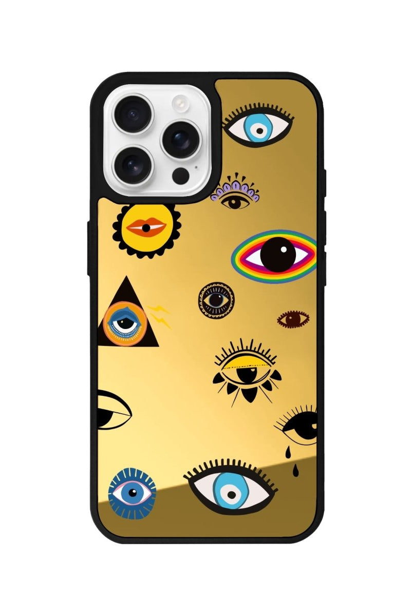 iPhone 16 Pro Eye Stickers Mirror Aynalı Telefon Kılıfı Altın - SUMTHINCS
