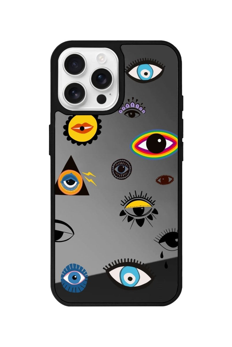 iPhone 16 Pro Eye Stickers Mirror Aynalı Telefon Kılıfı Antrasit - SUMTHINCS