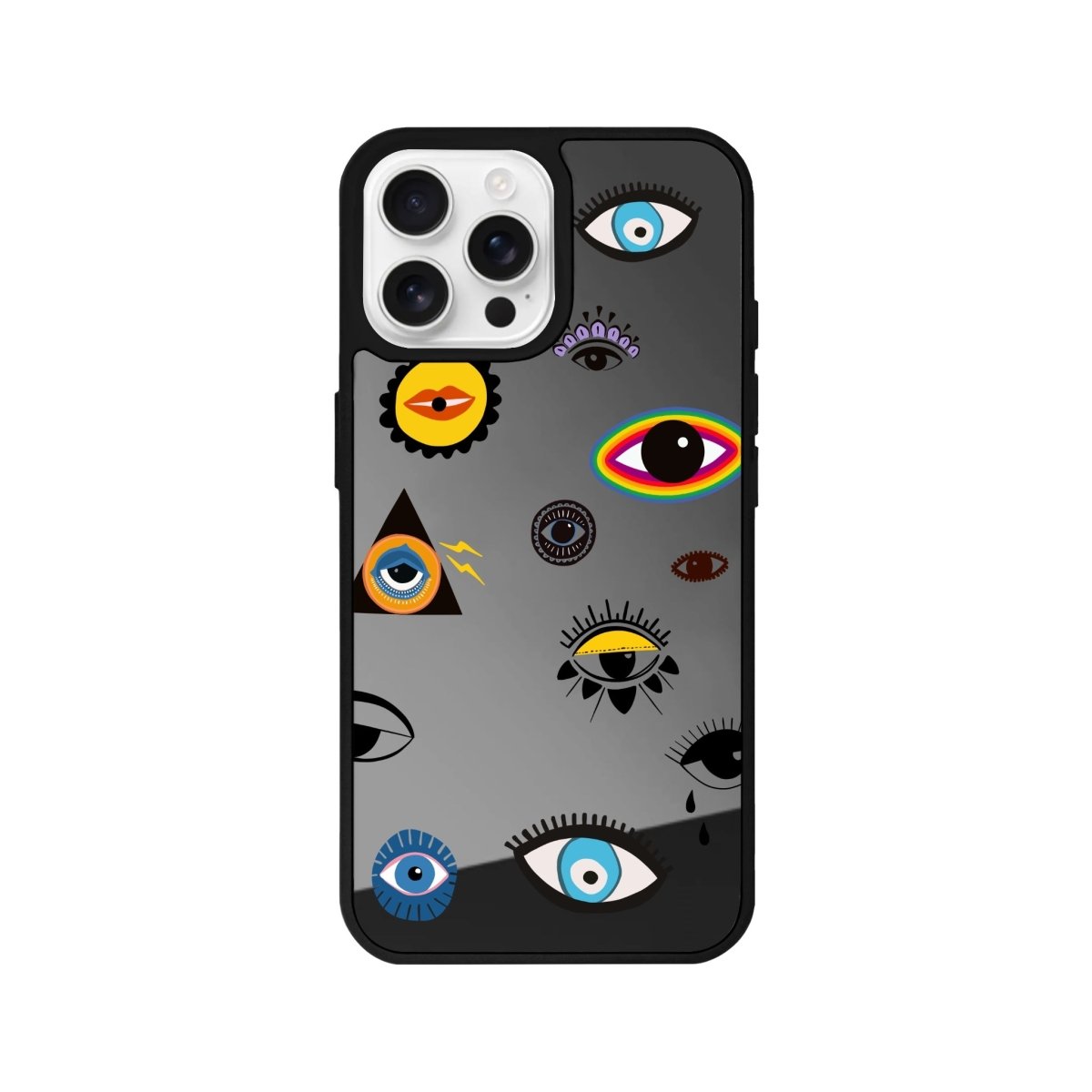 iPhone 16 Pro Eye Stickers Mirror Aynalı Telefon Kılıfı Antrasit - SUMTHINCS