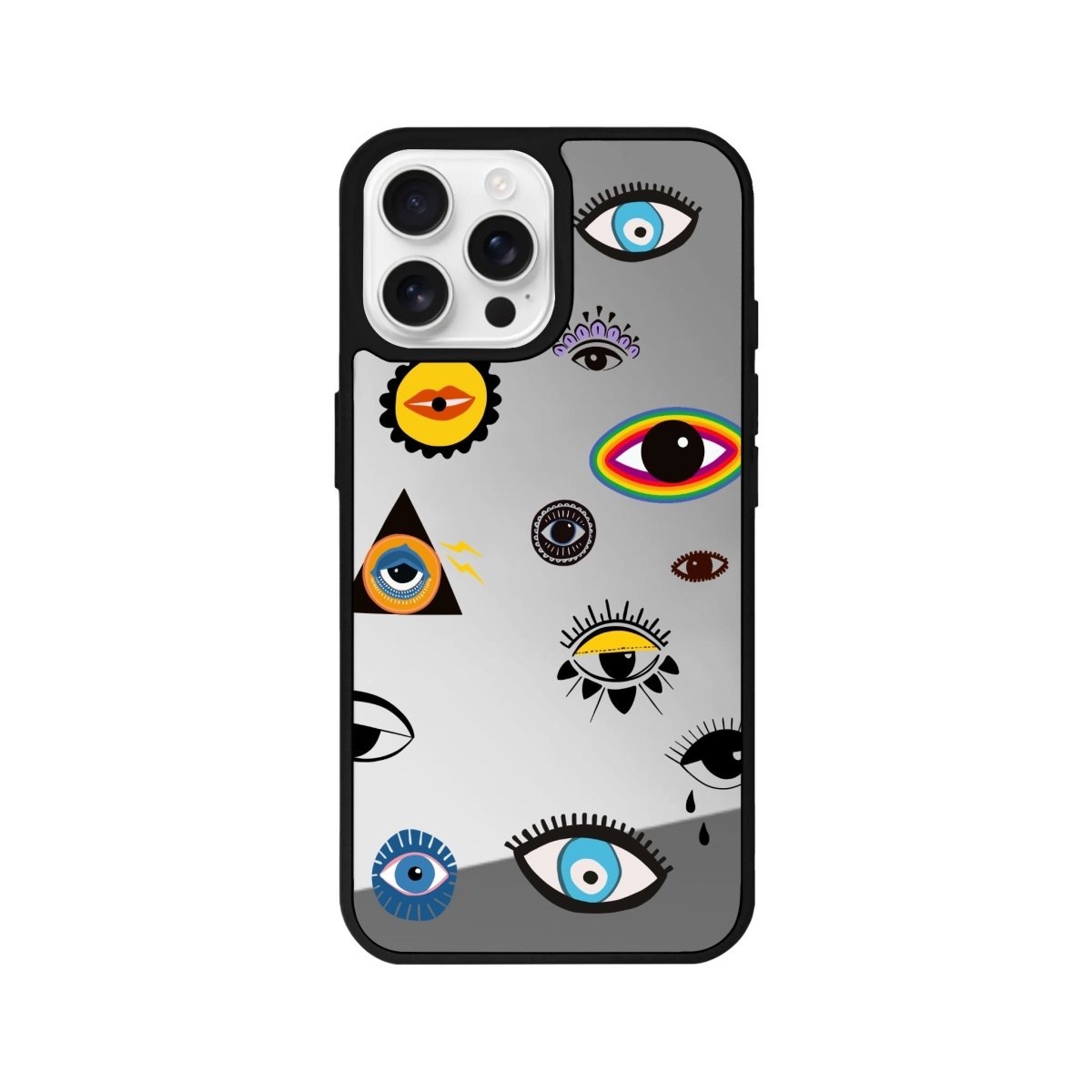 iPhone 16 Pro Eye Stickers Mirror Aynalı Telefon Kılıfı Gümüş - SUMTHINCS