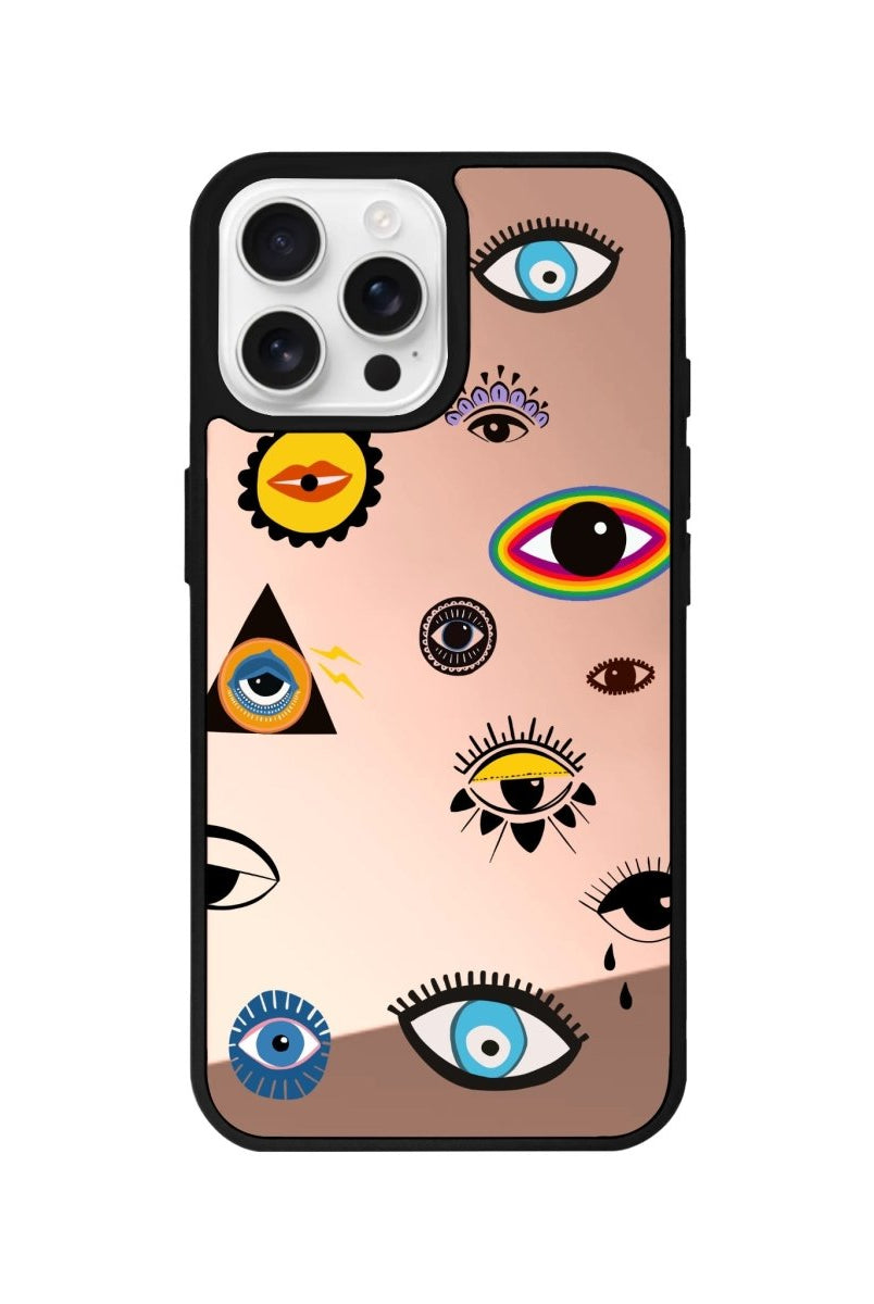 iPhone 16 Pro Eye Stickers Mirror Aynalı Telefon Kılıfı Metalik Pembe - SUMTHINCS
