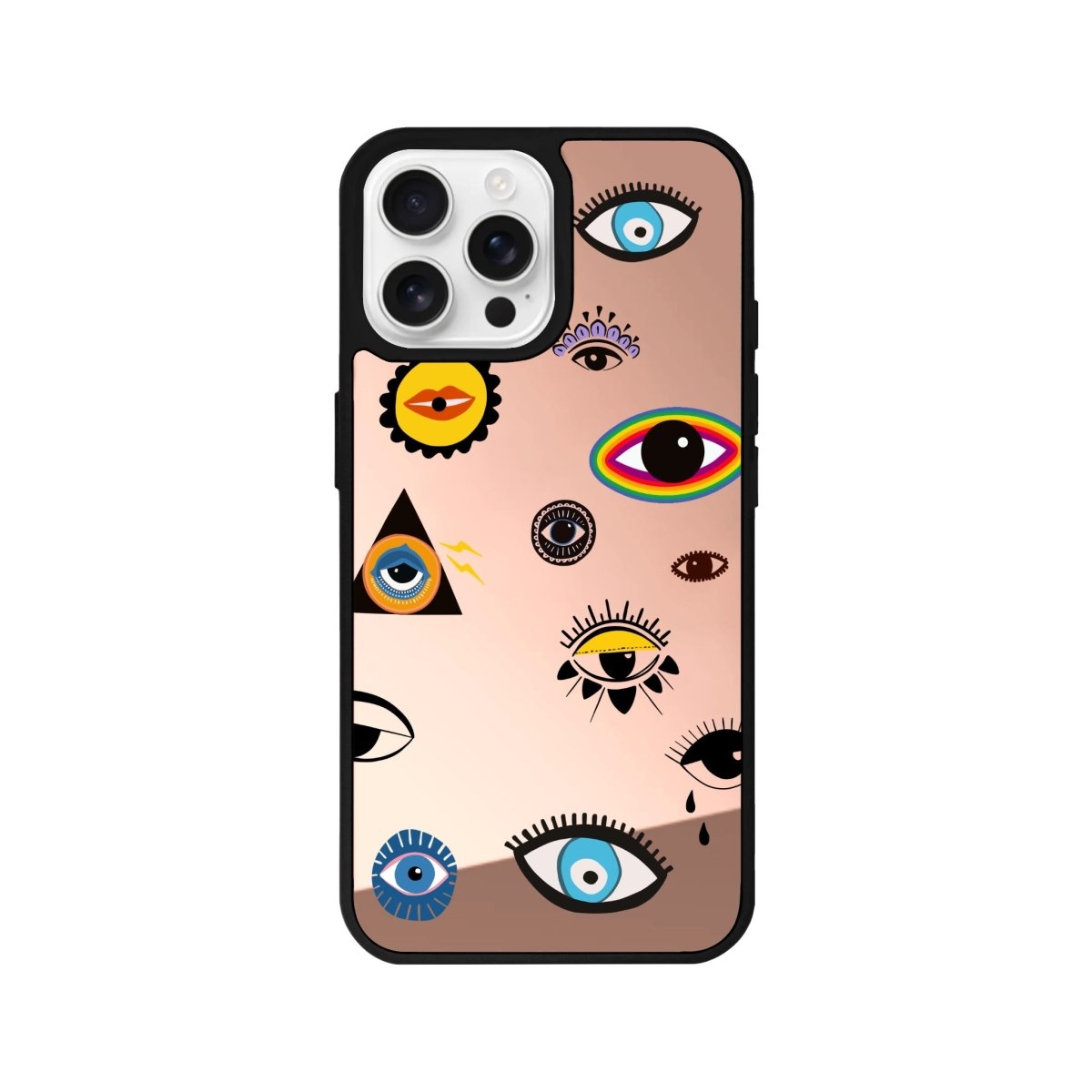 iPhone 16 Pro Eye Stickers Mirror Aynalı Telefon Kılıfı Metalik Pembe - SUMTHINCS