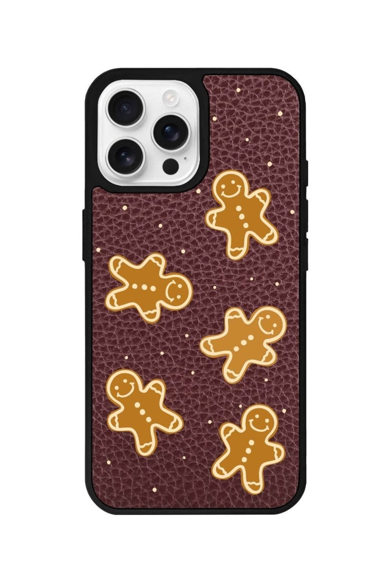 iPhone 16 Pro Gingerbread Man Leather Vegan Deri Telefon Kılıfı Bordo - SUMTHINCS