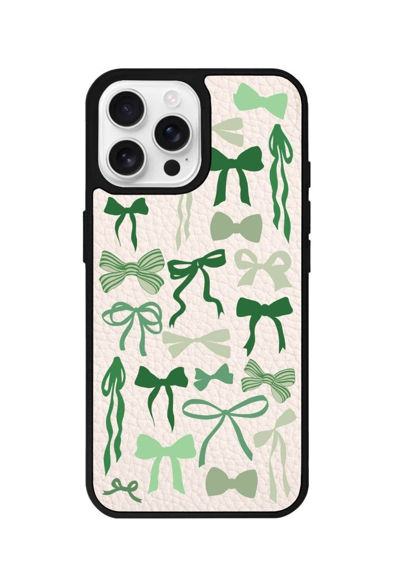 iPhone 16 Pro Green Garland Leather Vegan Deri Telefon Kılıfı Bej - SUMTHINCS