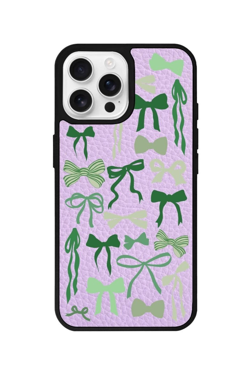 iPhone 16 Pro Green Garland Leather Vegan Deri Telefon Kılıfı Lila - SUMTHINCS