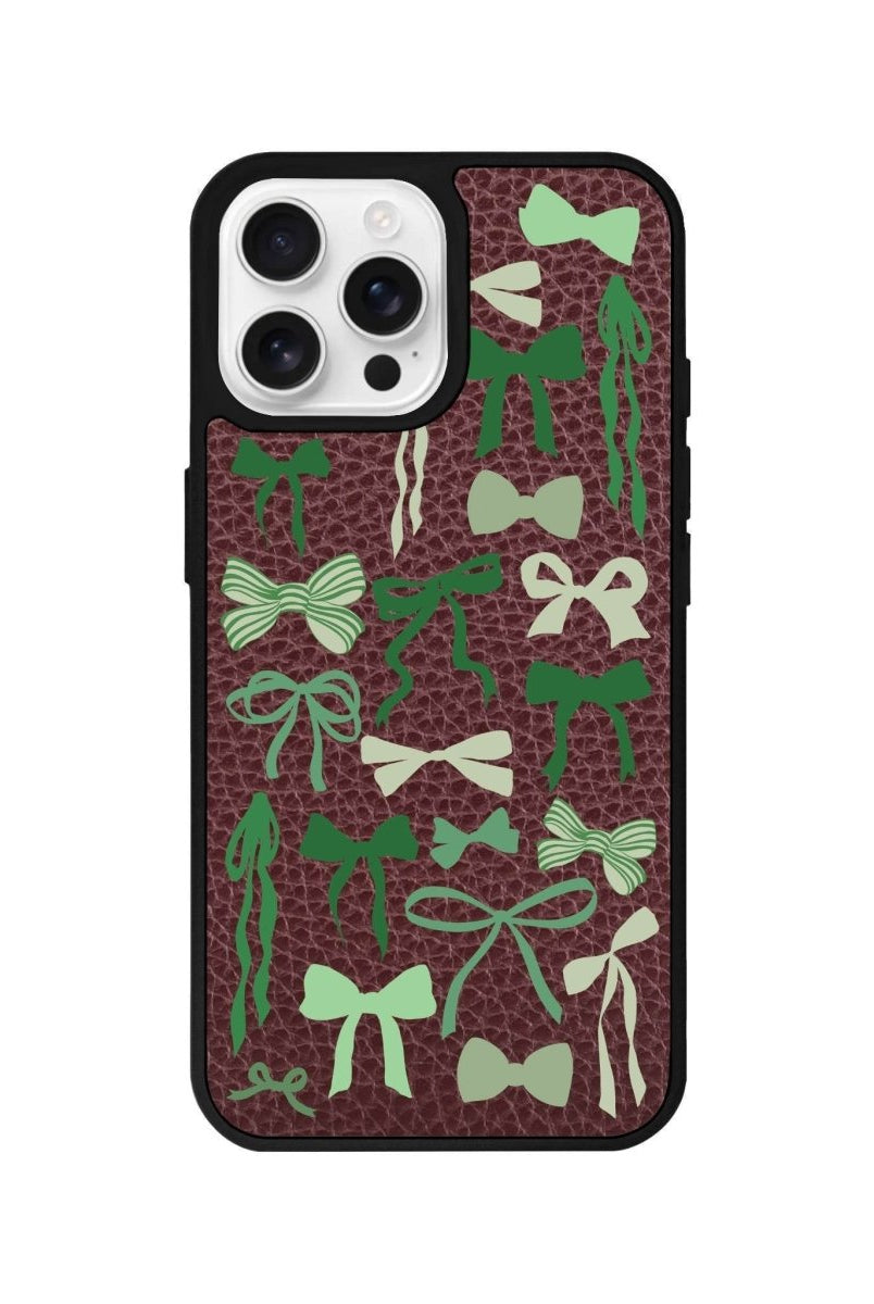iPhone 16 Pro Green Garland Leather Vegan Deri Telefon Kılıfı Bordo - SUMTHINCS