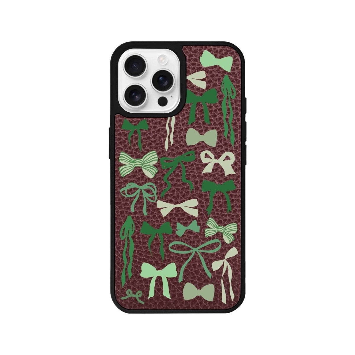 iPhone 16 Pro Green Garland Leather Vegan Deri Telefon Kılıfı Bordo - SUMTHINCS