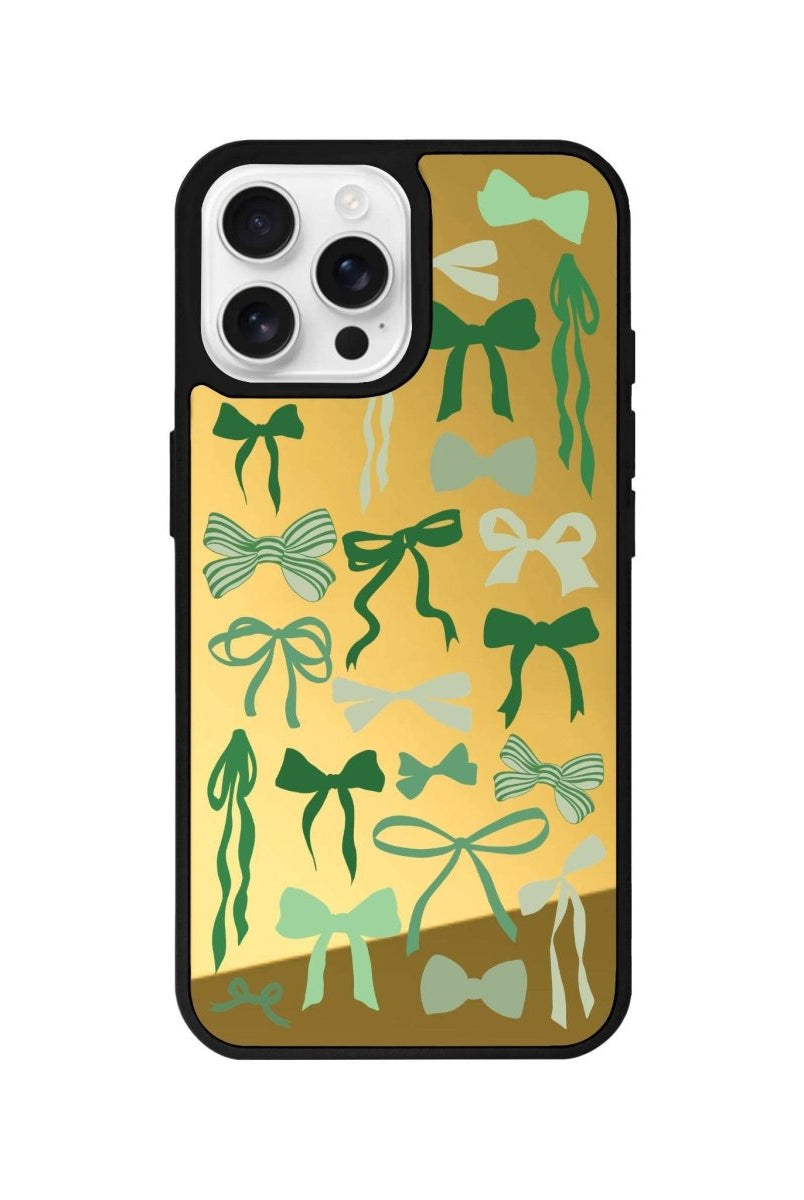 iPhone 16 Pro Green Garland Mirror Aynalı Telefon Kılıfı Altın - SUMTHINCS