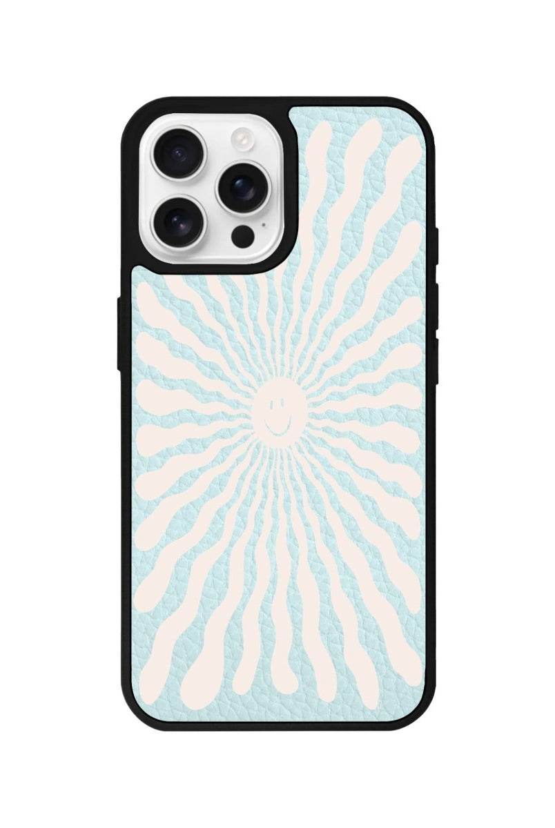 iPhone 16 Pro Happy Little Sun Leather Vegan Deri Telefon Kılıfı Açık Mavi - SUMTHINCS