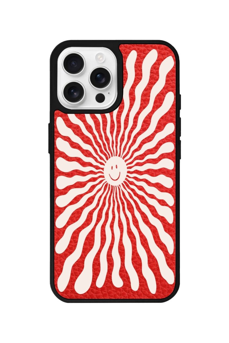 iPhone 16 Pro Happy Little Sun Leather Vegan Deri Telefon Kılıfı Kırmızı - SUMTHINCS