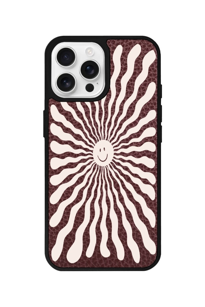 iPhone 16 Pro Happy Little Sun Leather Vegan Deri Telefon Kılıfı Bordo - SUMTHINCS