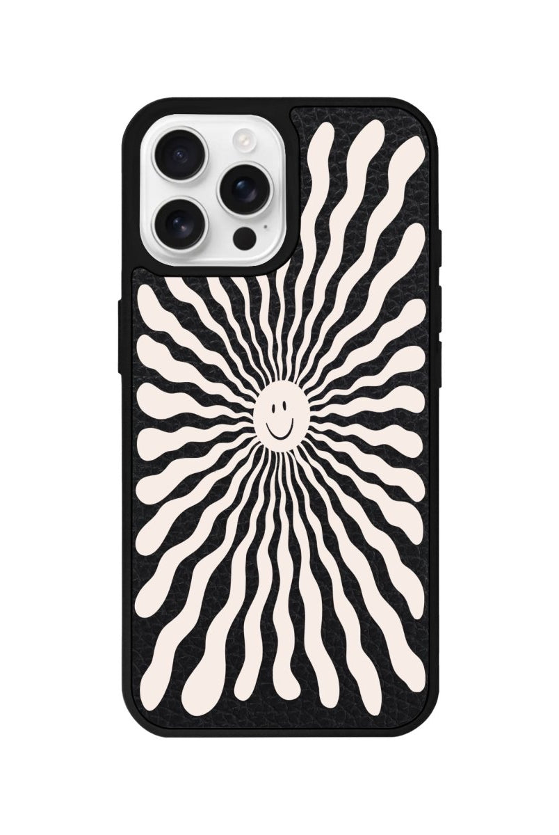 iPhone 16 Pro Happy Little Sun Leather Vegan Deri Telefon Kılıfı Siyah - SUMTHINCS