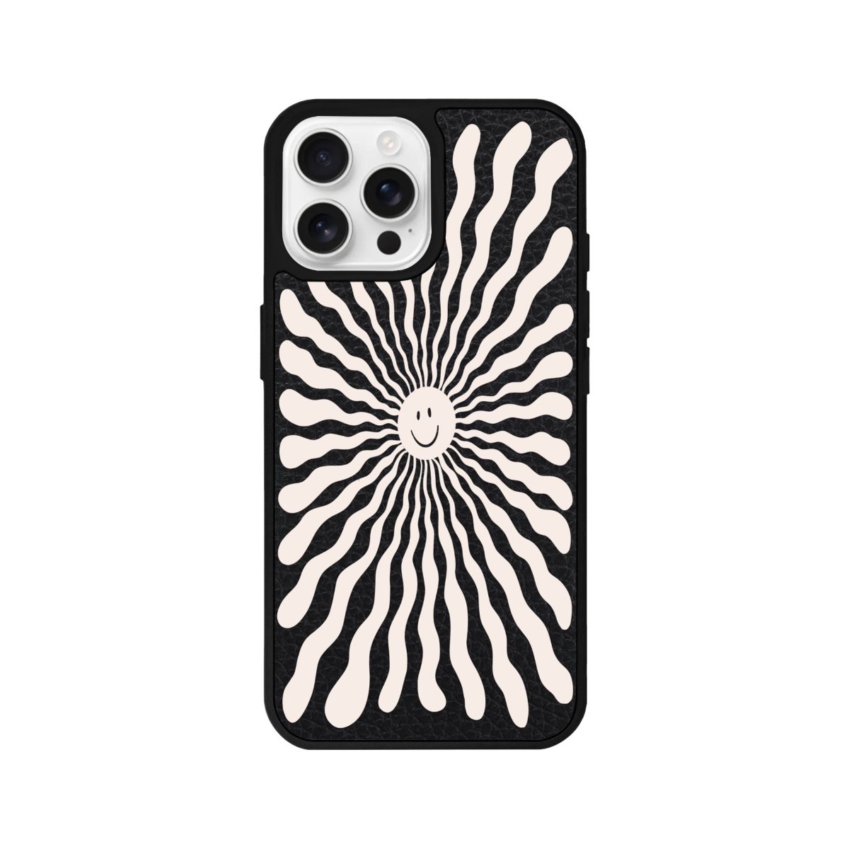 iPhone 16 Pro Happy Little Sun Leather Vegan Deri Telefon Kılıfı Siyah - SUMTHINCS