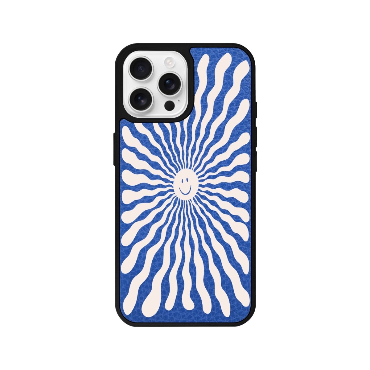 iPhone 16 Pro Happy Little Sun Leather Vegan Deri Telefon Kılıfı Mavi - SUMTHINCS