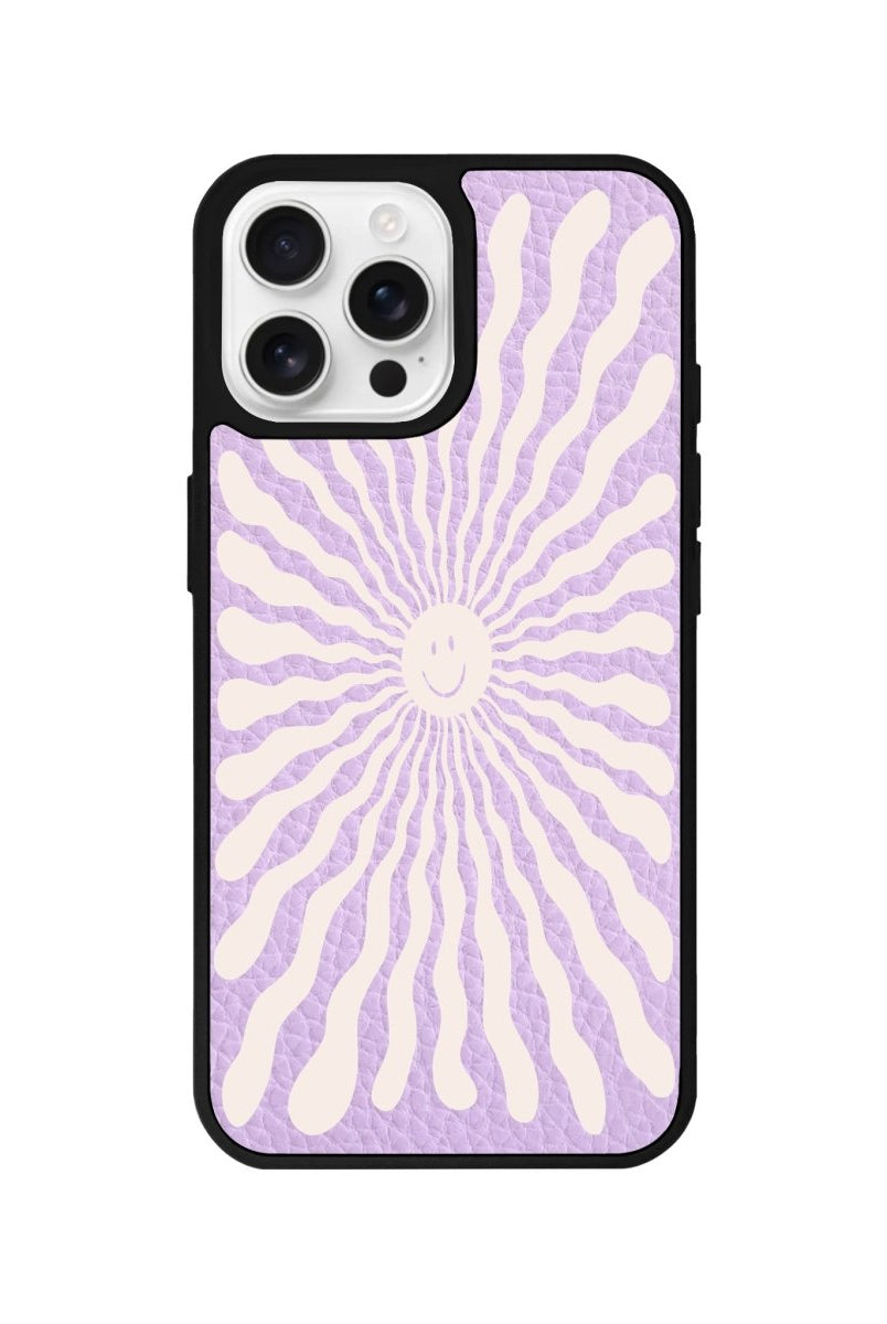 iPhone 16 Pro Happy Little Sun Leather Vegan Deri Telefon Kılıfı Lila - SUMTHINCS