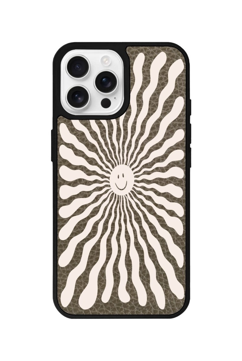 iPhone 16 Pro Happy Little Sun Leather Vegan Deri Telefon Kılıfı Haki - SUMTHINCS