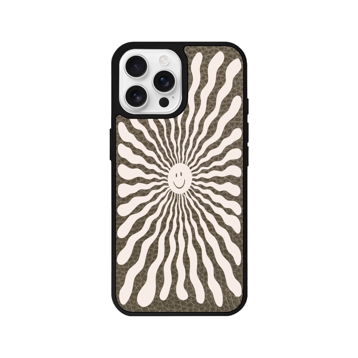 iPhone 16 Pro Happy Little Sun Leather Vegan Deri Telefon Kılıfı Haki - SUMTHINCS