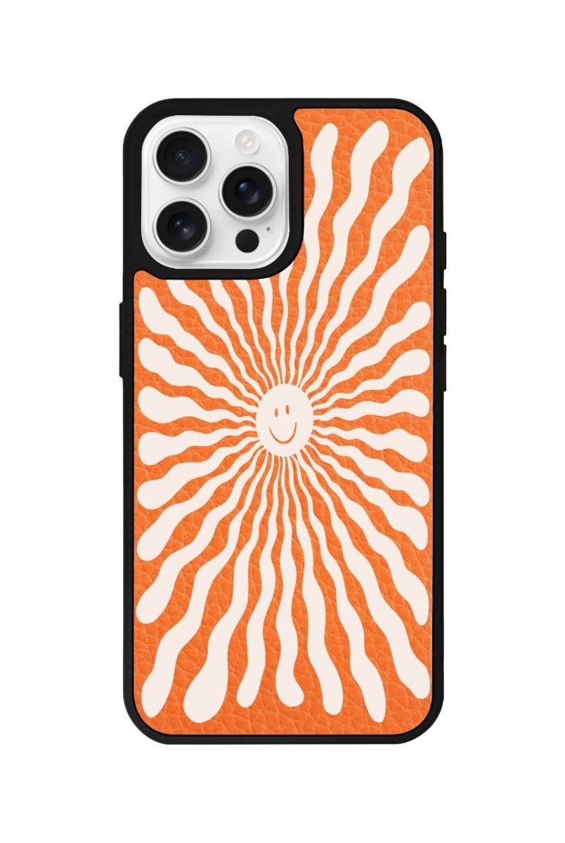 iPhone 16 Pro Happy Little Sun Leather Vegan Deri Telefon Kılıfı Turuncu - SUMTHINCS