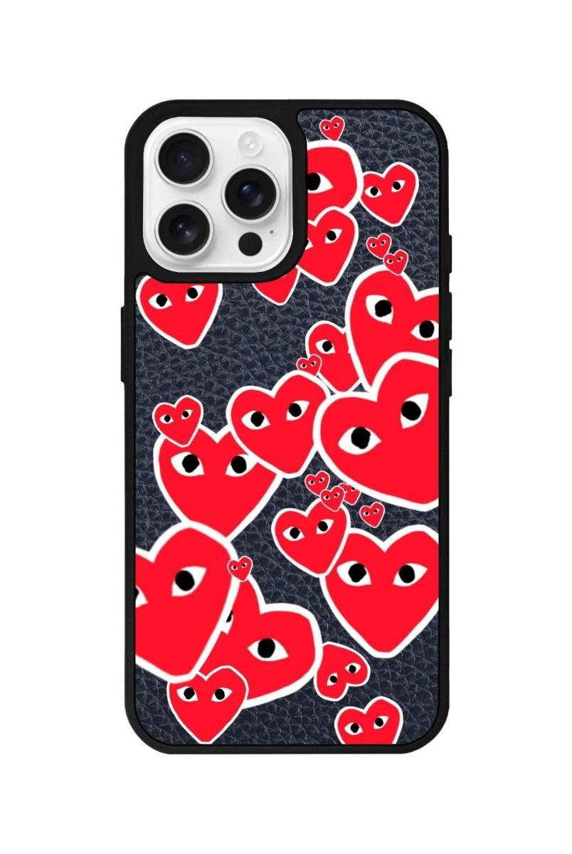 iPhone 16 Pro Hearts Leather Vegan Deri Telefon Kılıfı Pasifik Mavi - SUMTHINCS