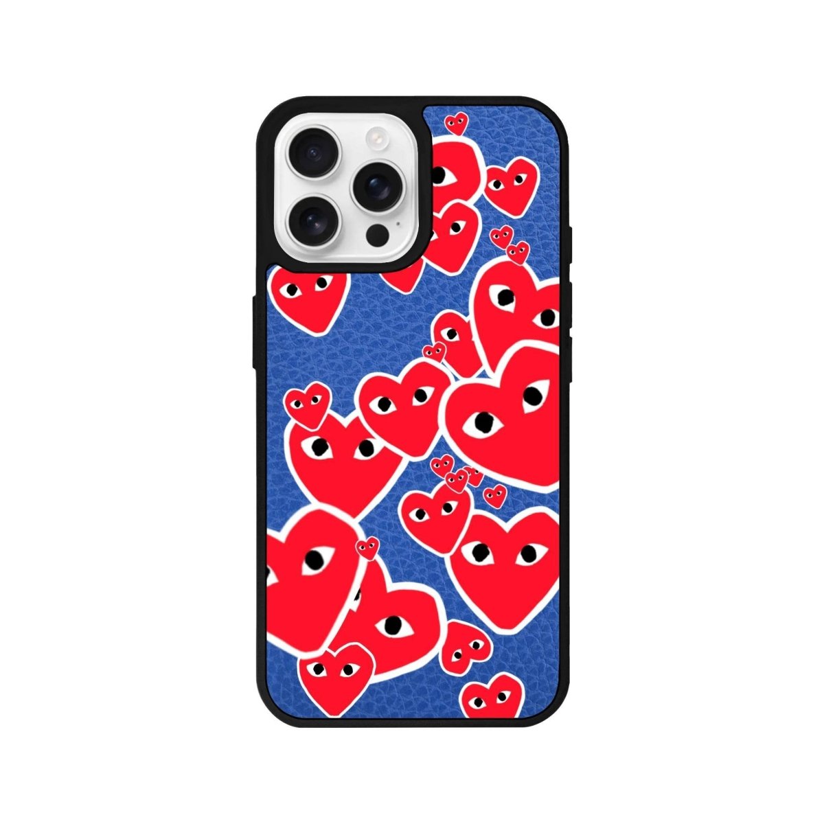 iPhone 16 Pro Hearts Leather Vegan Deri Telefon Kılıfı Mavi - SUMTHINCS