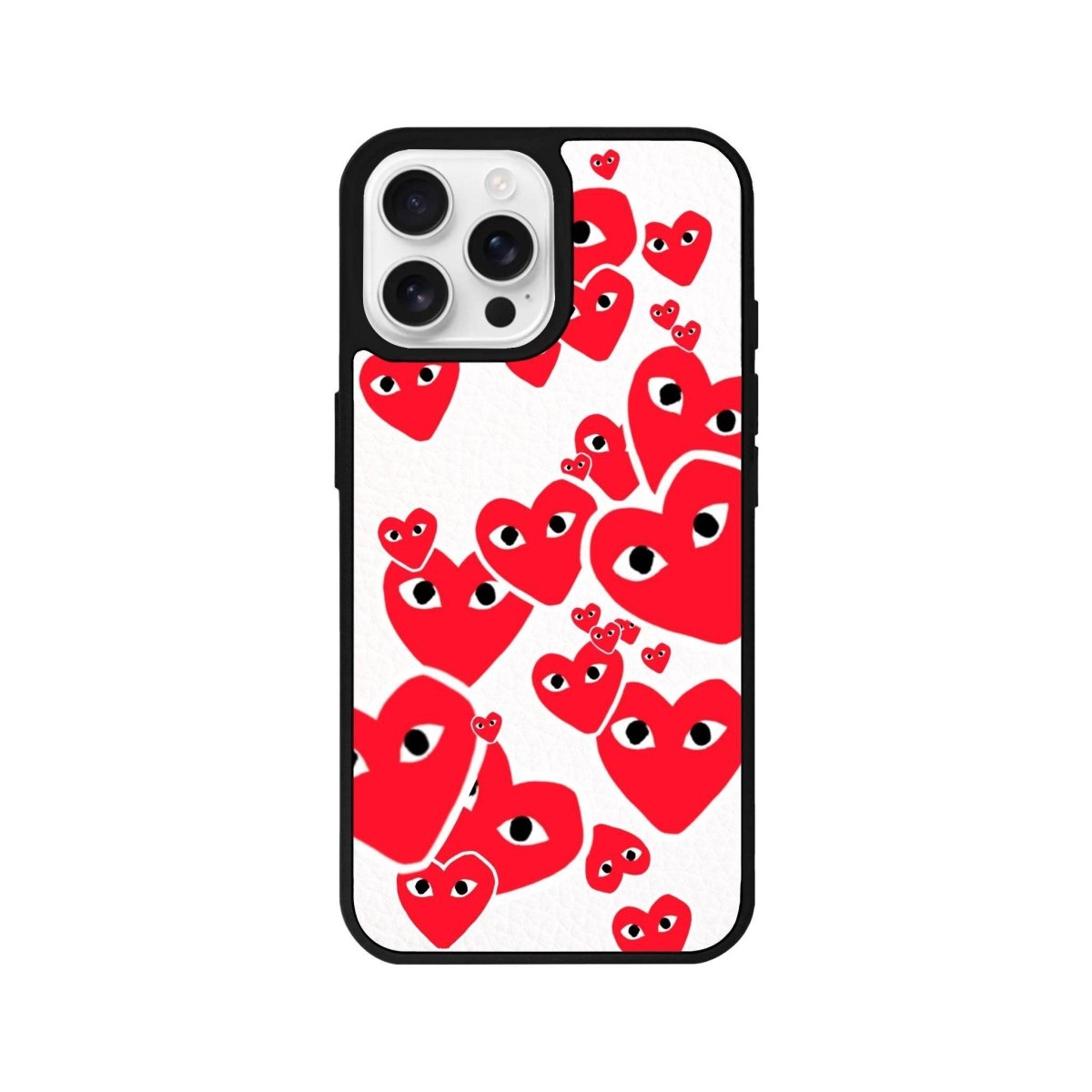 iPhone 16 Pro Hearts Leather Vegan Deri Telefon Kılıfı Beyaz - SUMTHINCS