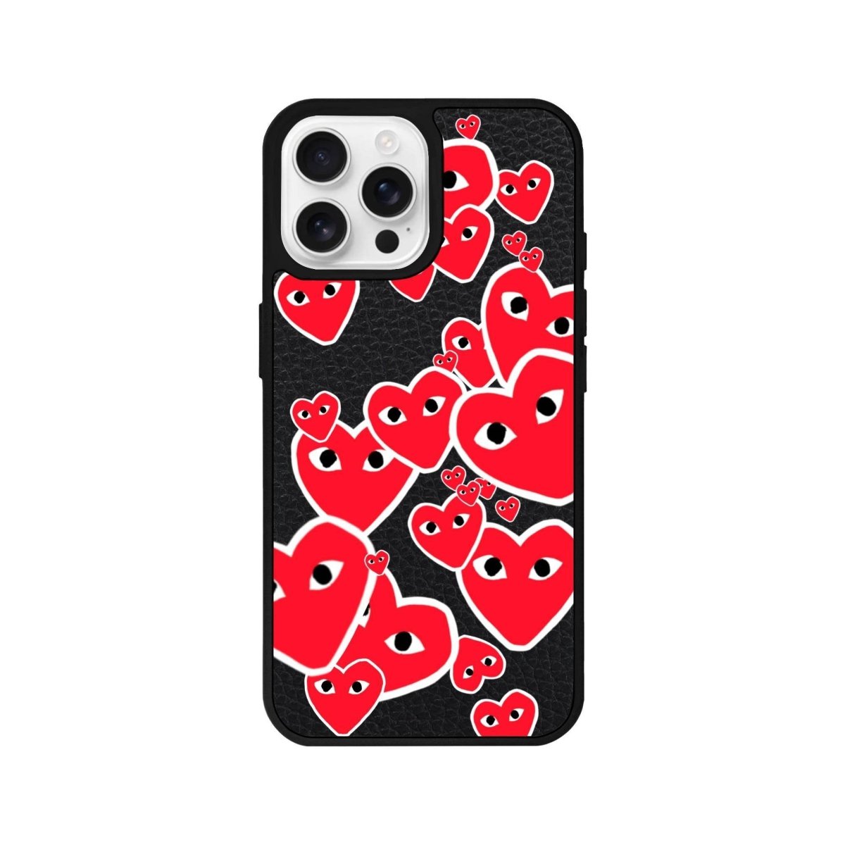 iPhone 16 Pro Hearts Leather Vegan Deri Telefon Kılıfı Siyah - SUMTHINCS