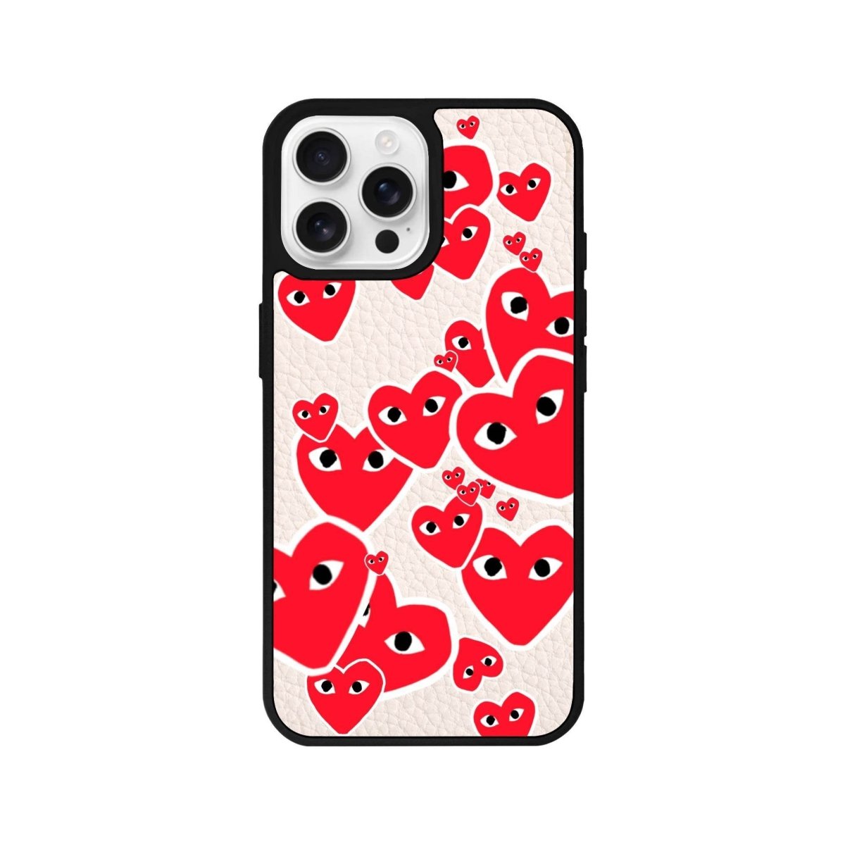 iPhone 16 Pro Hearts Leather Vegan Deri Telefon Kılıfı Bej - SUMTHINCS