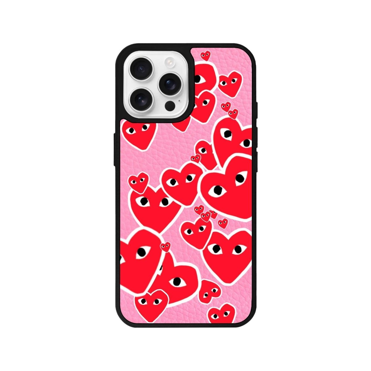 iPhone 16 Pro Hearts Leather Vegan Deri Telefon Kılıfı Pembe - SUMTHINCS