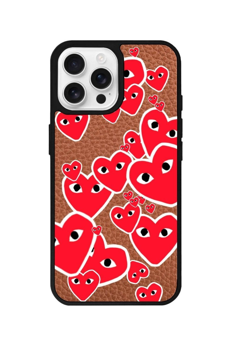 iPhone 16 Pro Hearts Leather Vegan Deri Telefon Kılıfı - SUMTHINCS