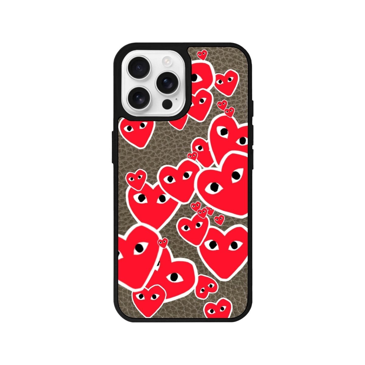 iPhone 16 Pro Hearts Leather Vegan Deri Telefon Kılıfı Haki - SUMTHINCS