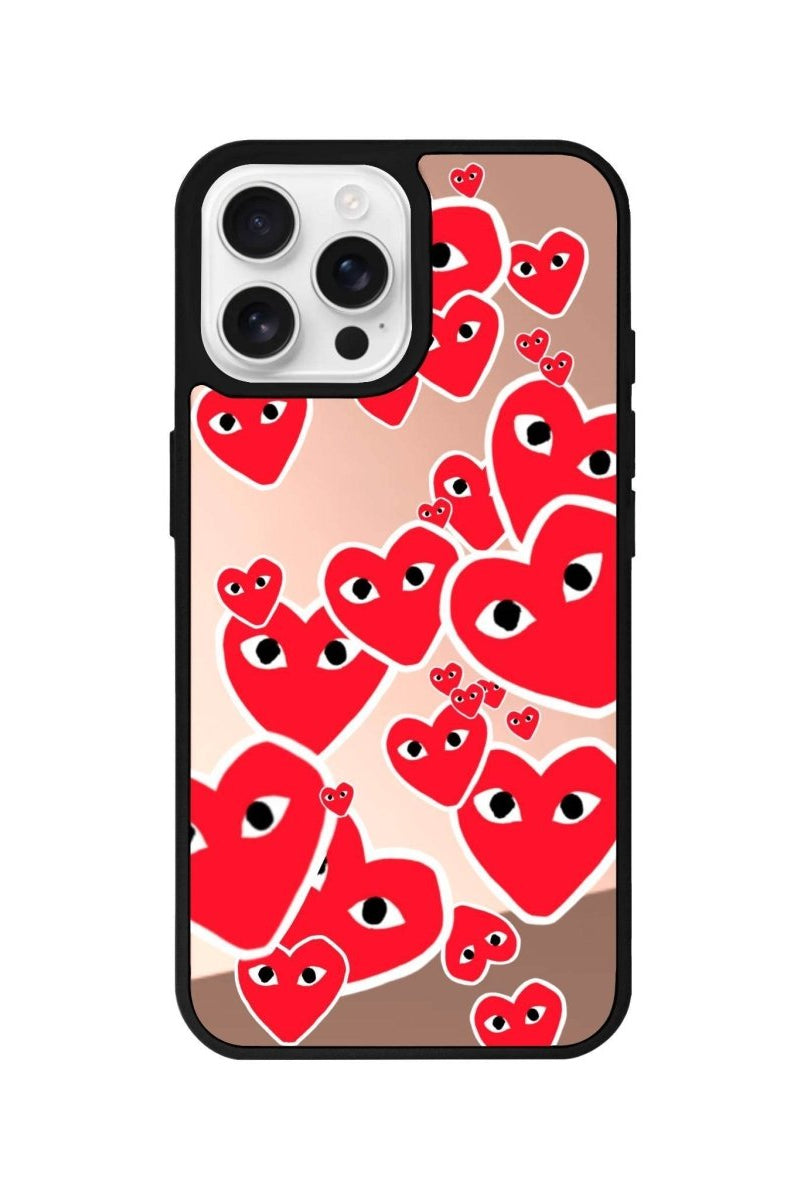 iPhone 16 Pro Hearts Mirror Aynalı Telefon Kılıfı Metalik Pembe - SUMTHINCS