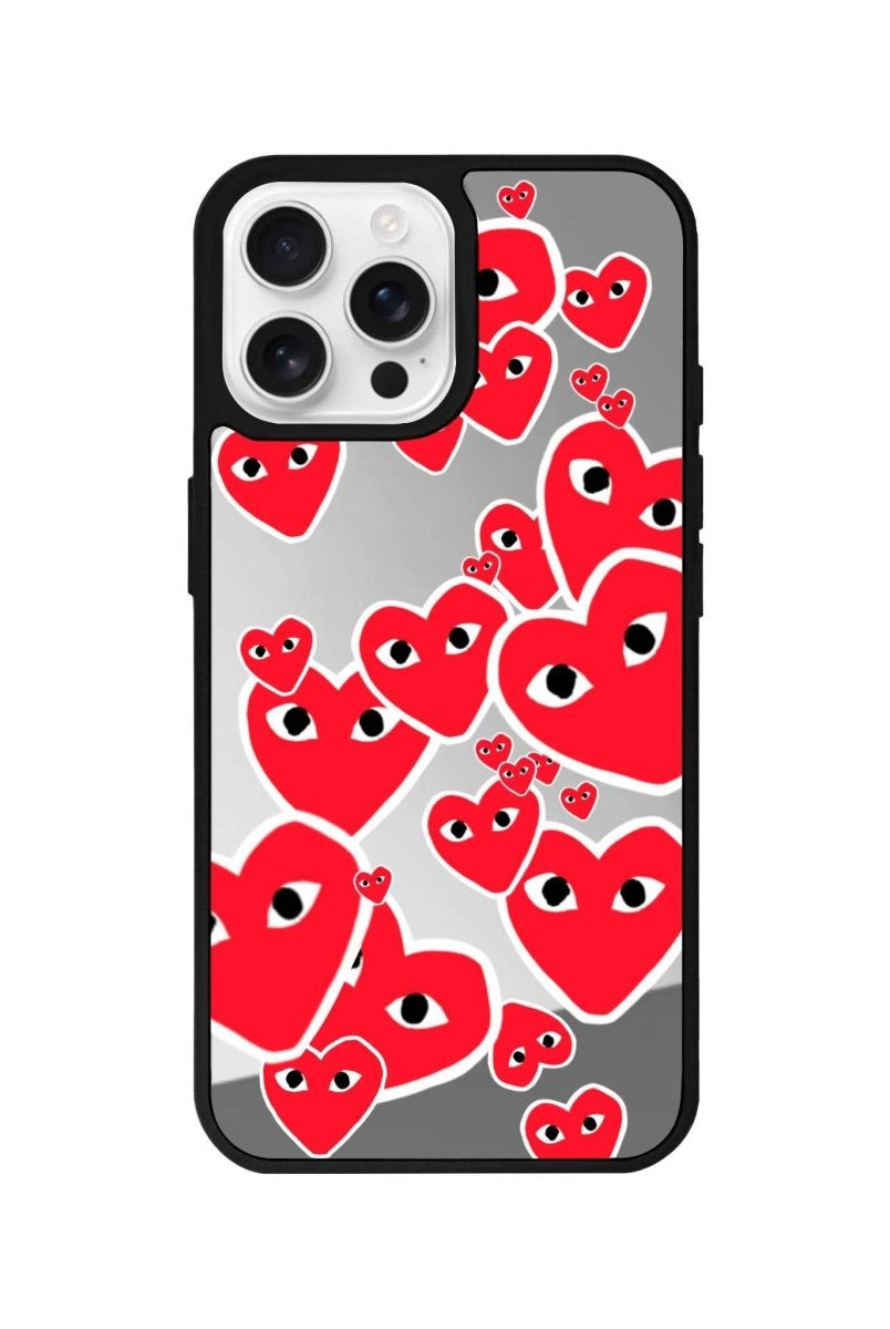 iPhone 16 Pro Hearts Mirror Aynalı Telefon Kılıfı Gümüş - SUMTHINCS
