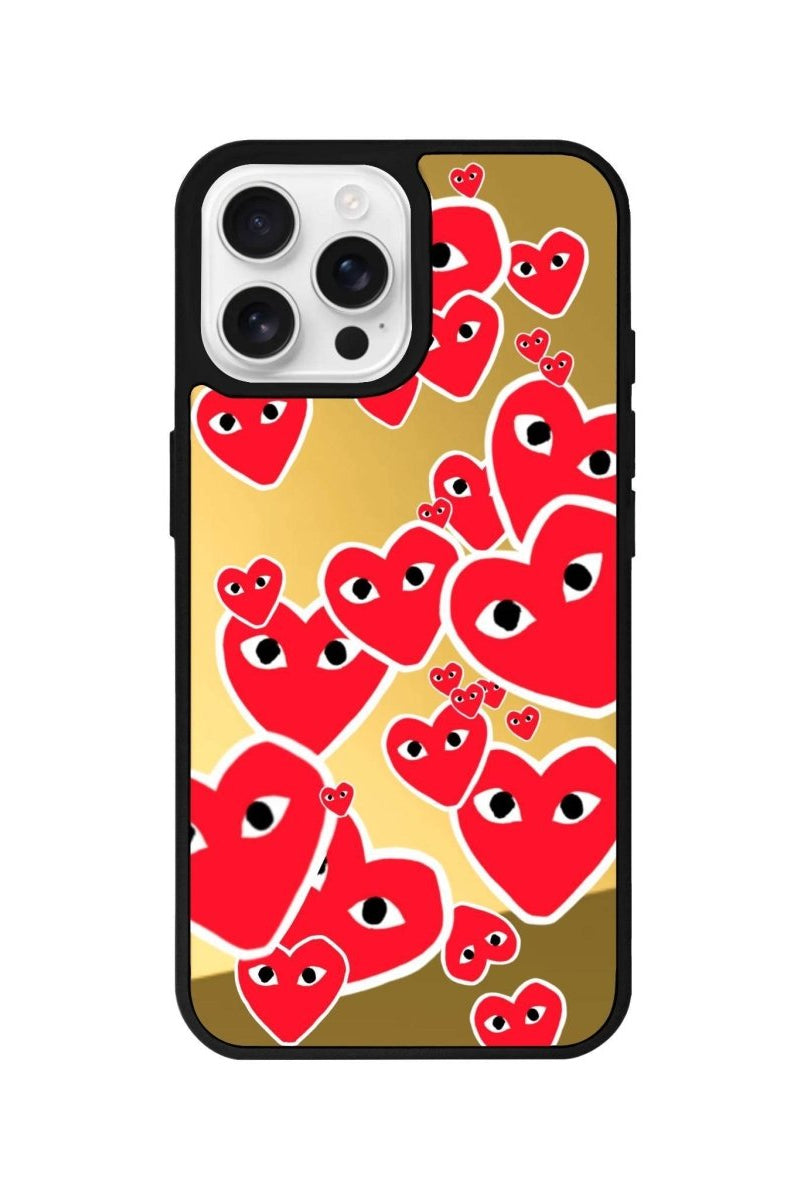 iPhone 16 Pro Hearts Mirror Aynalı Telefon Kılıfı Altın - SUMTHINCS