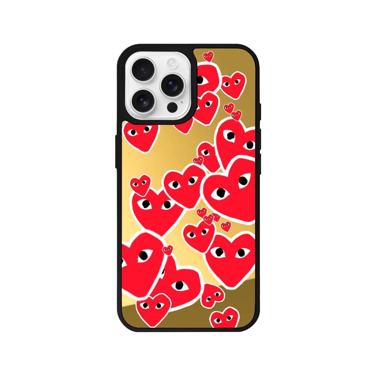 iPhone 16 Pro Hearts Mirror Aynalı Telefon Kılıfı Altın - SUMTHINCS